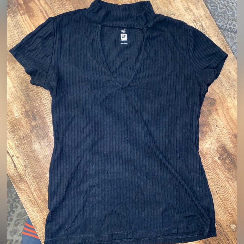 Me to We essentials fitted black high neck cut out t shirt